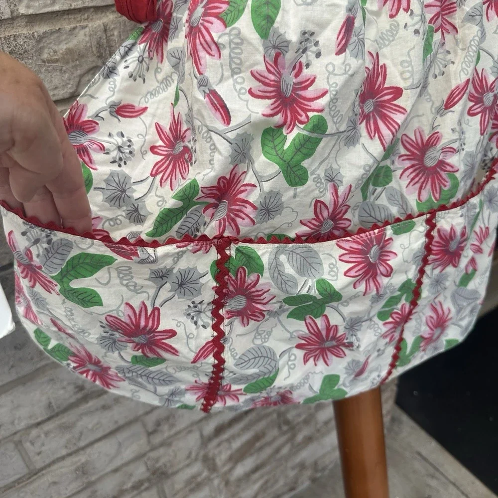 Lot Of 2 Vintage Half Apron Handmade Pockets Tie Back Farmhouse Floral Blue